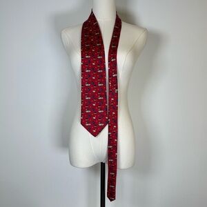 Mates Como 100% Silk Tie Made In Italy Red And Blue Geese & Pumpkins 57.5” Long